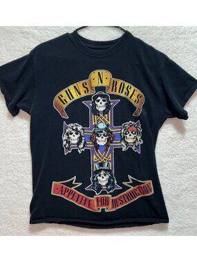 Guns N Roses Appetite For Destruction Black T-Shirt Medium Rock Band Graphic Tee